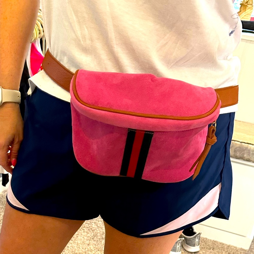 Brand new w/o tags pink suede belt bag with leather strap
